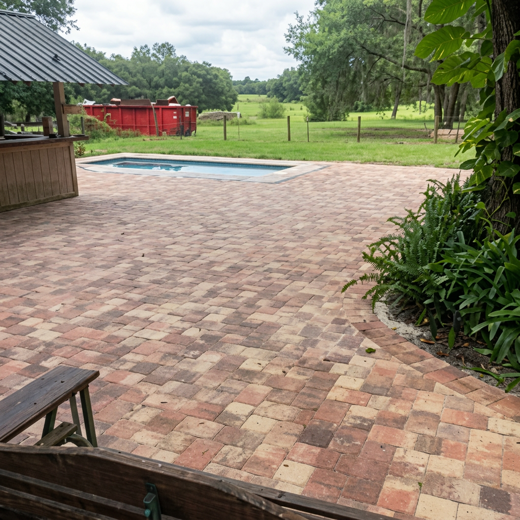 Brick paver walkway under construction