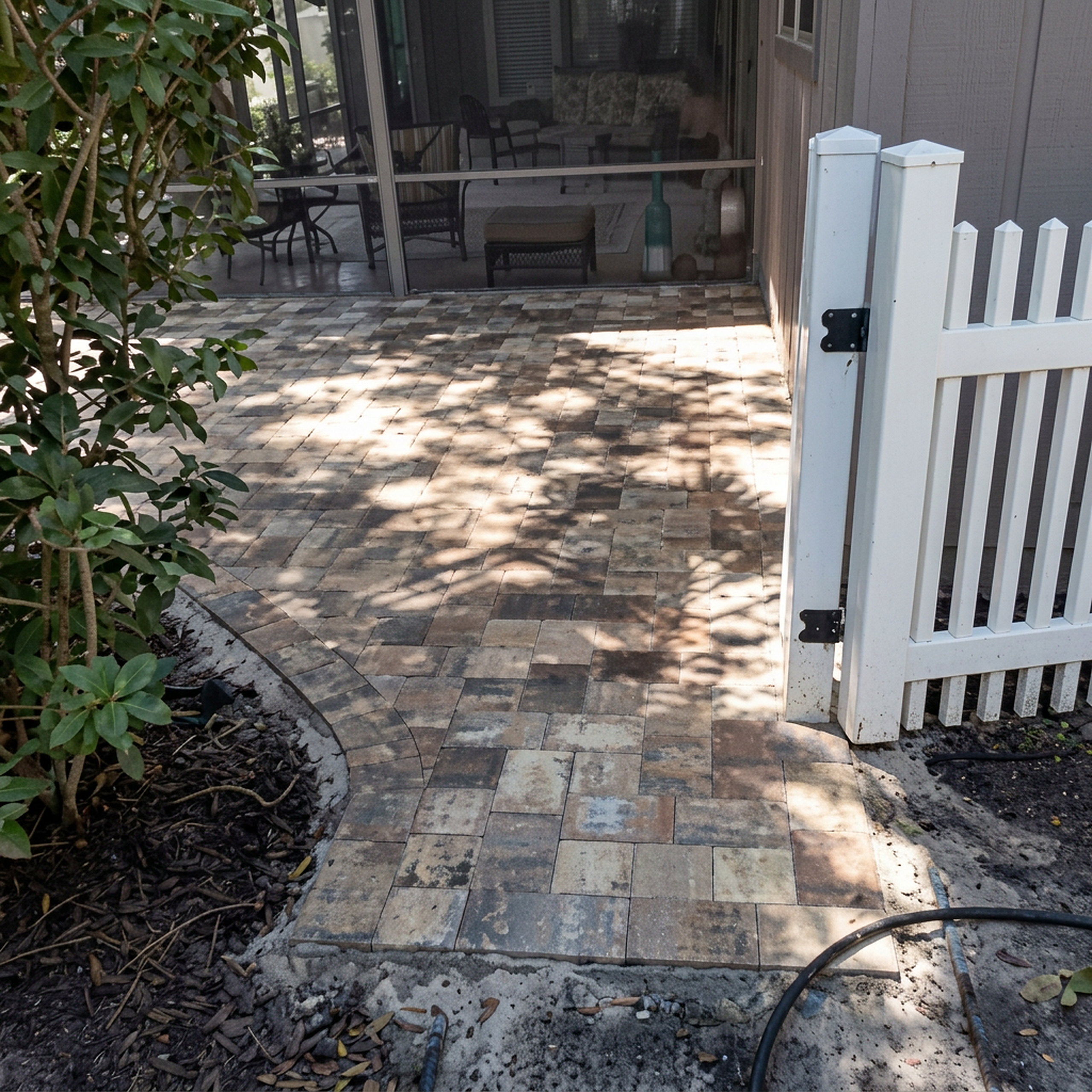 Front yard landscape design with palms and rock beds