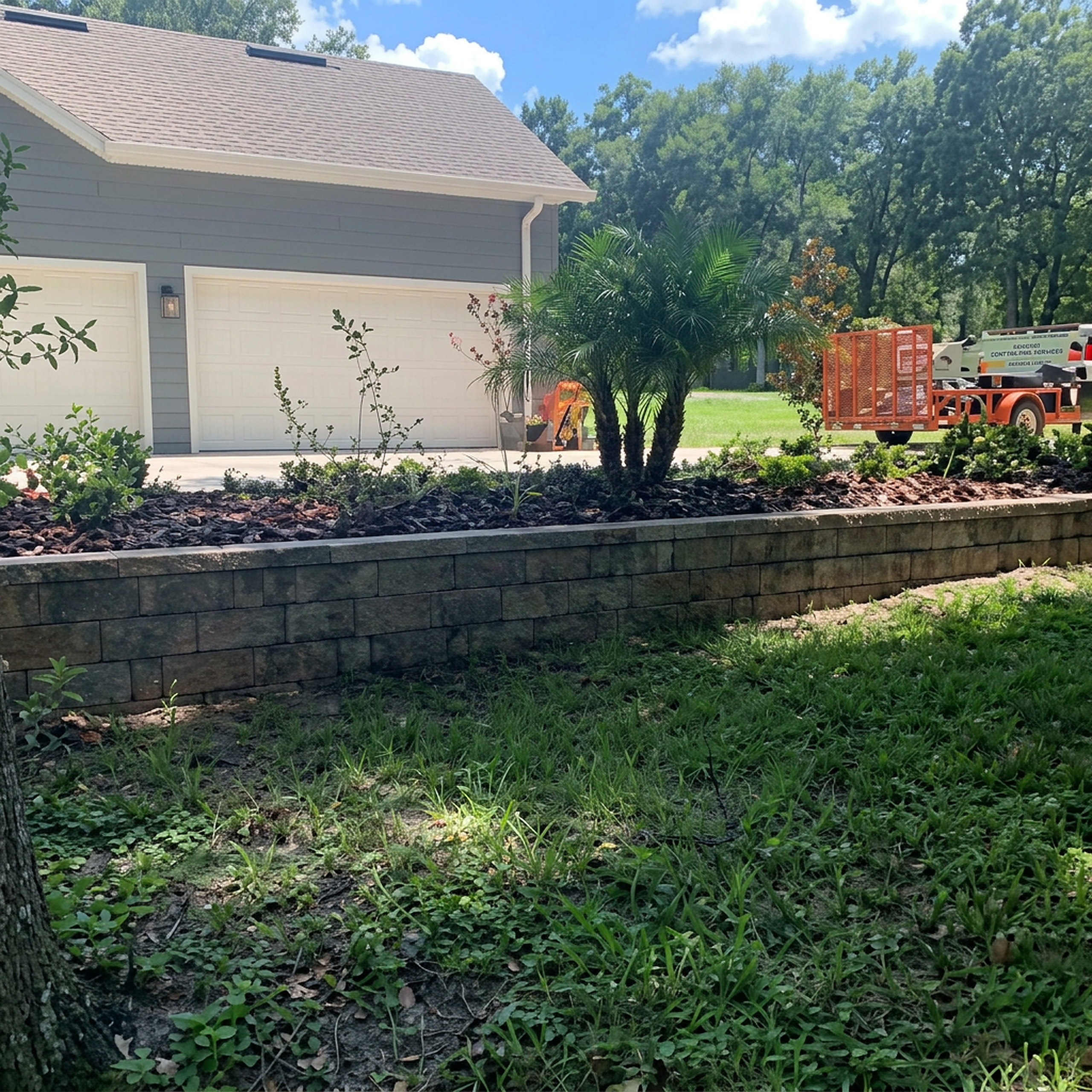 Block retaining wall along front yard