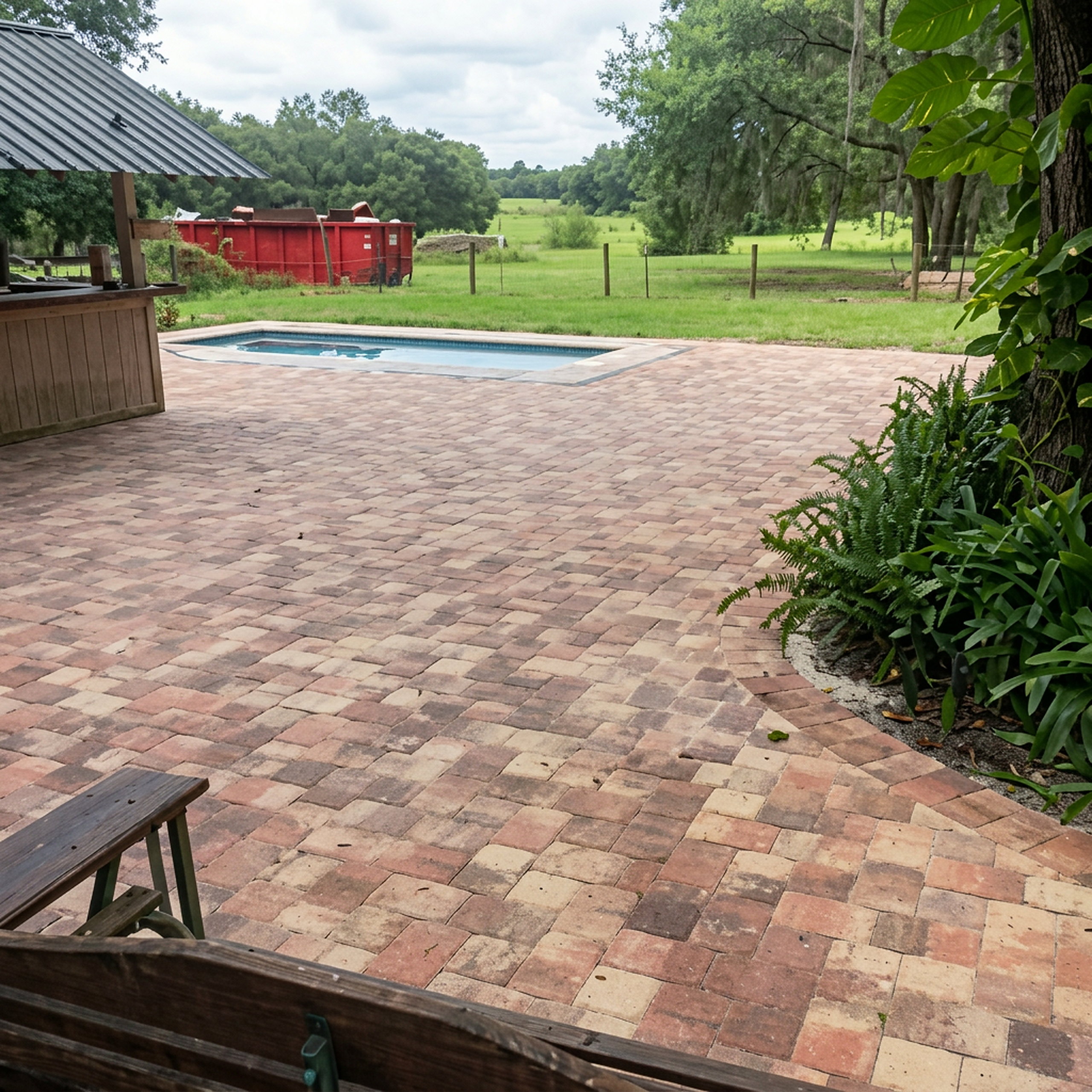 Brick paver walkway under construction