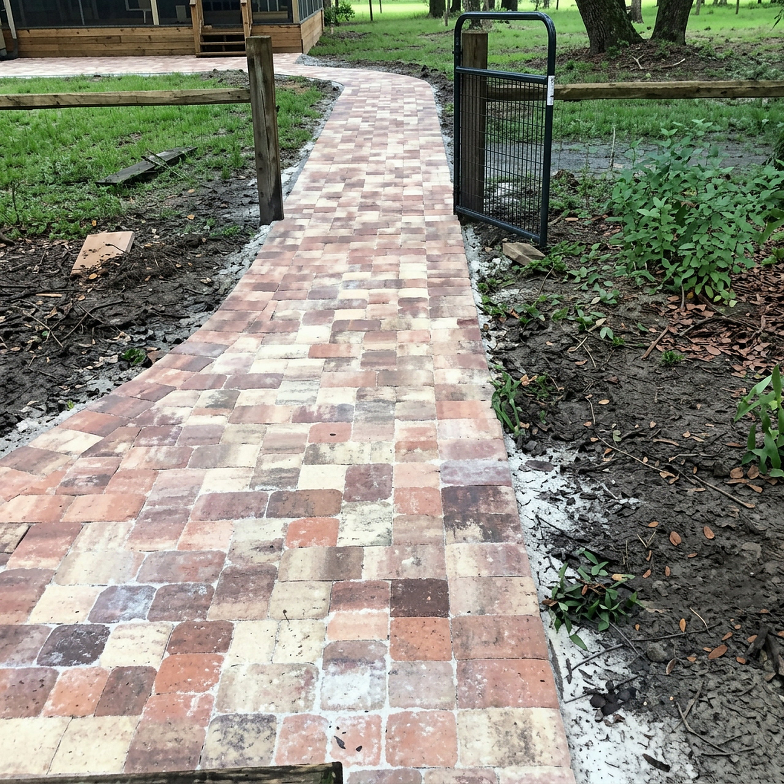 Tumbled paver pool deck with cabana