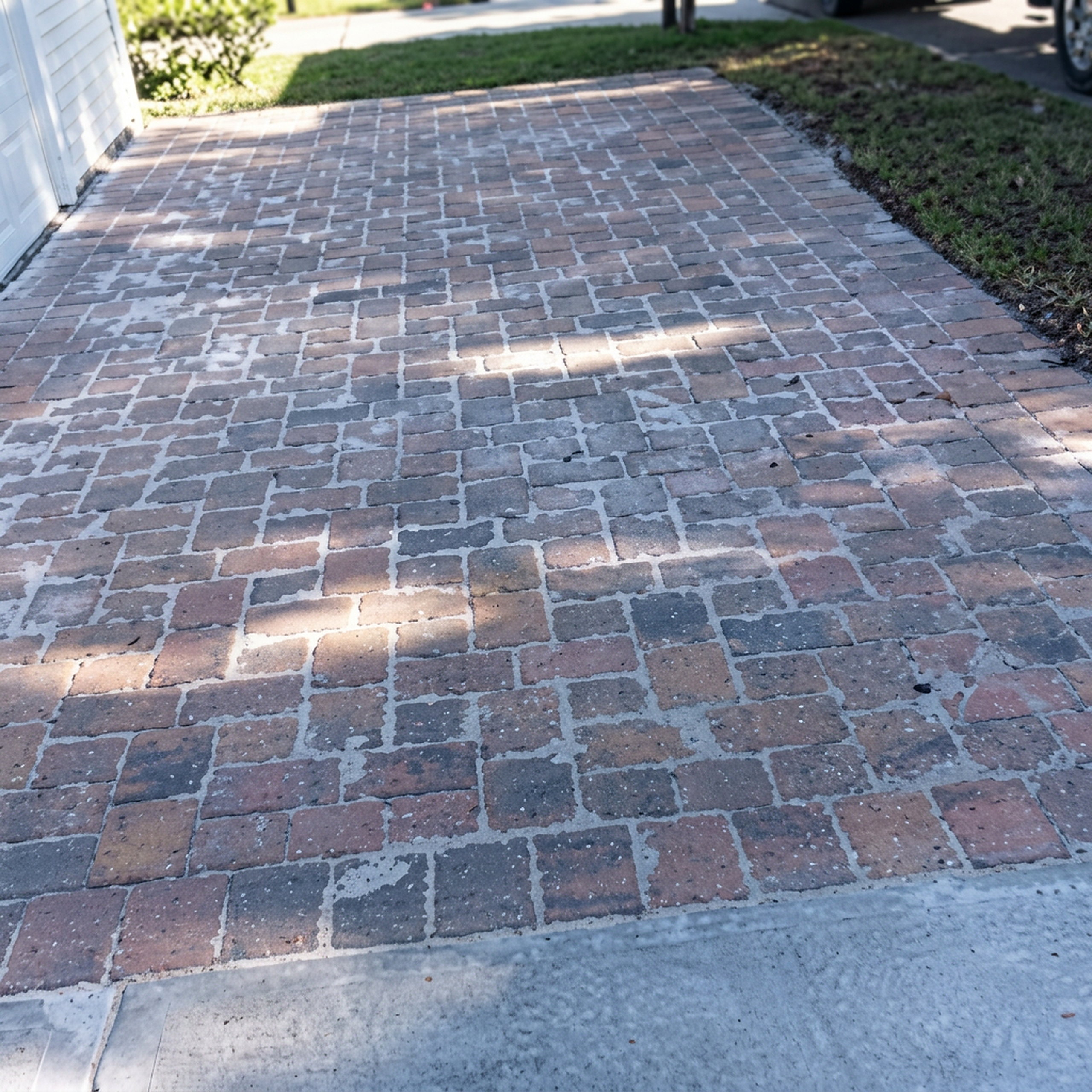 Brick paver walkway leading to driveway