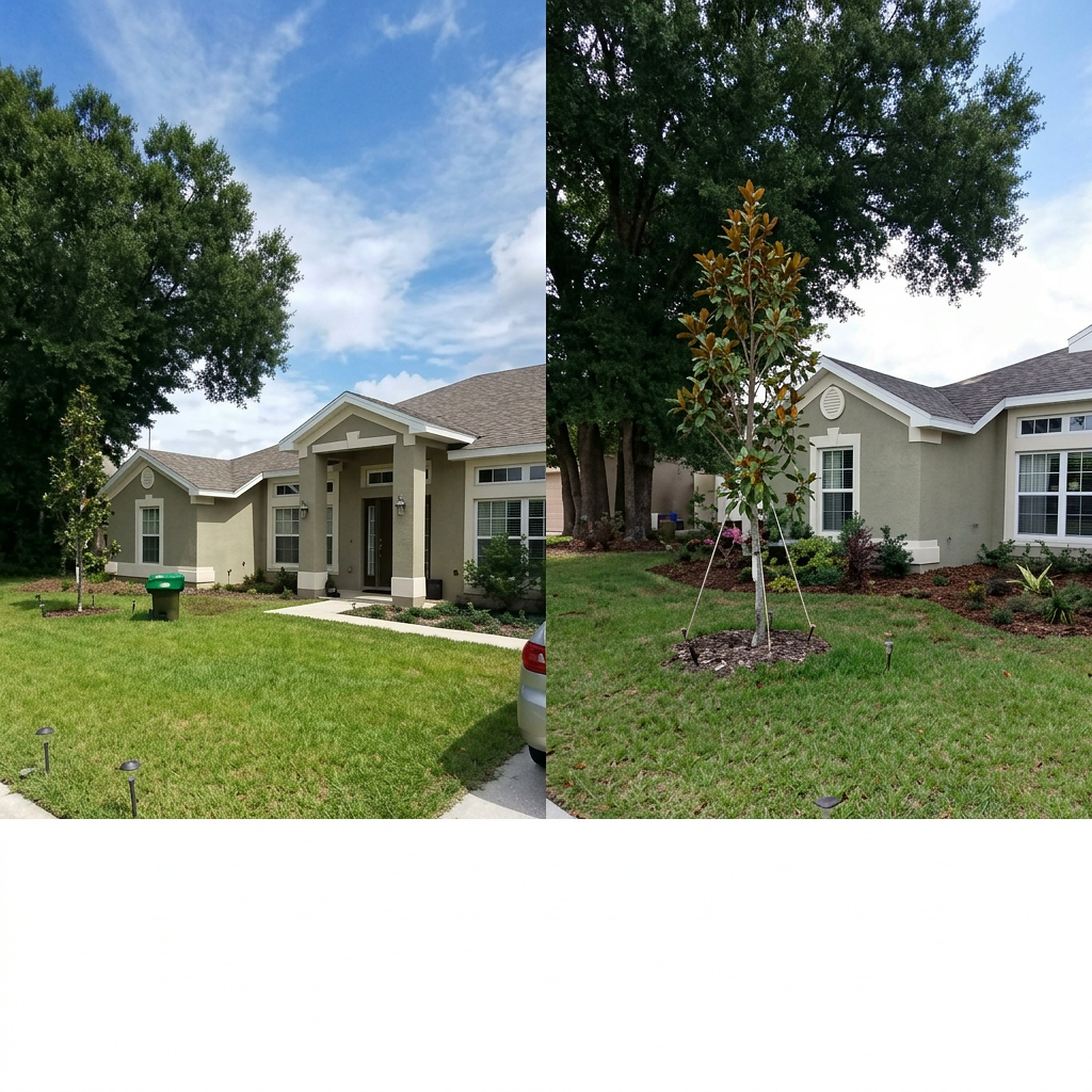 Before and after front-yard landscape transformation